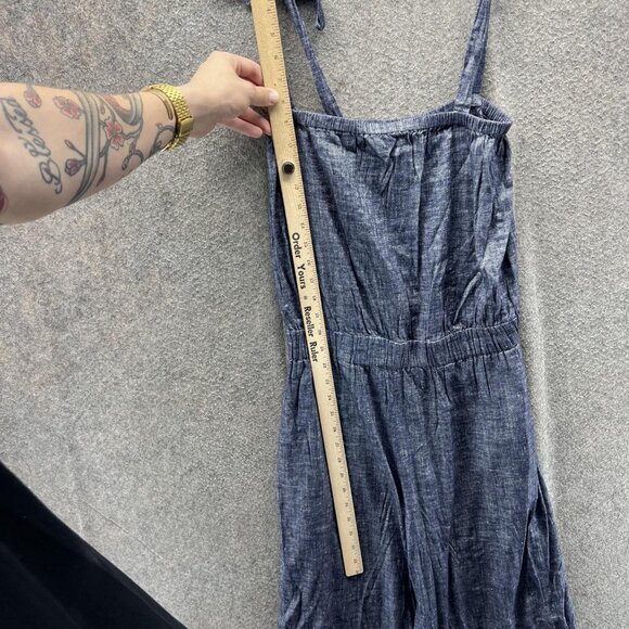 Theory Jumpsuit Womens 0 Blue Chambray Wide Leg Cropped Tie Strap Casual - Picture 5 of 10